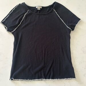 HABITUAL GIRL Black Ribbed Short Top Size 10 White Trim soft kids